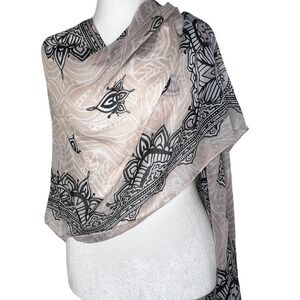 LA‎ Express Women's Wrap Duster One Size Black Tan Shawl Cover Up Tassels Tribal